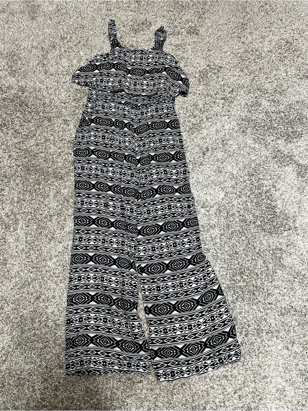 Girls Justice Black & White Printed Wide-Leg Jumpsuit